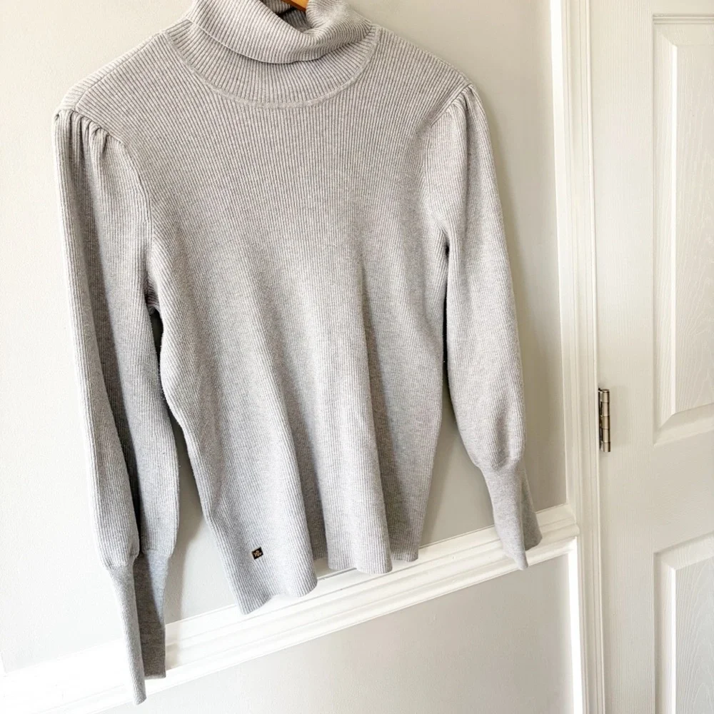 Lauren Ralph Lauren Ribbed Gray Puff Balloon Sleeve Turtleneck Sweater Size 1X - Picture 6 of 9